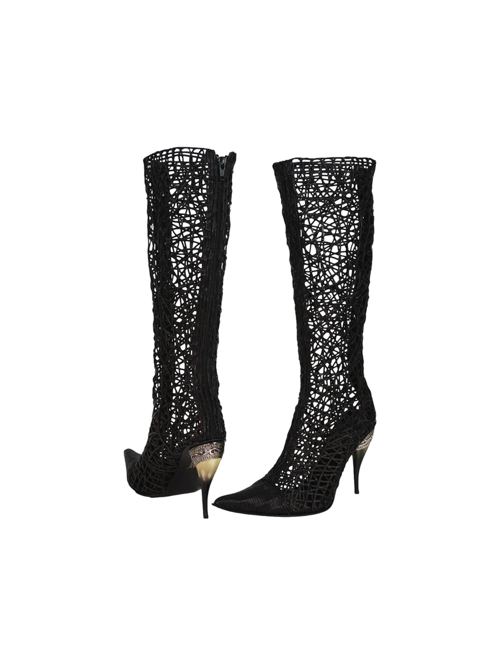 GIANNI BARBATO SPIDERWEB BOOTS WITH HORN HEELS
