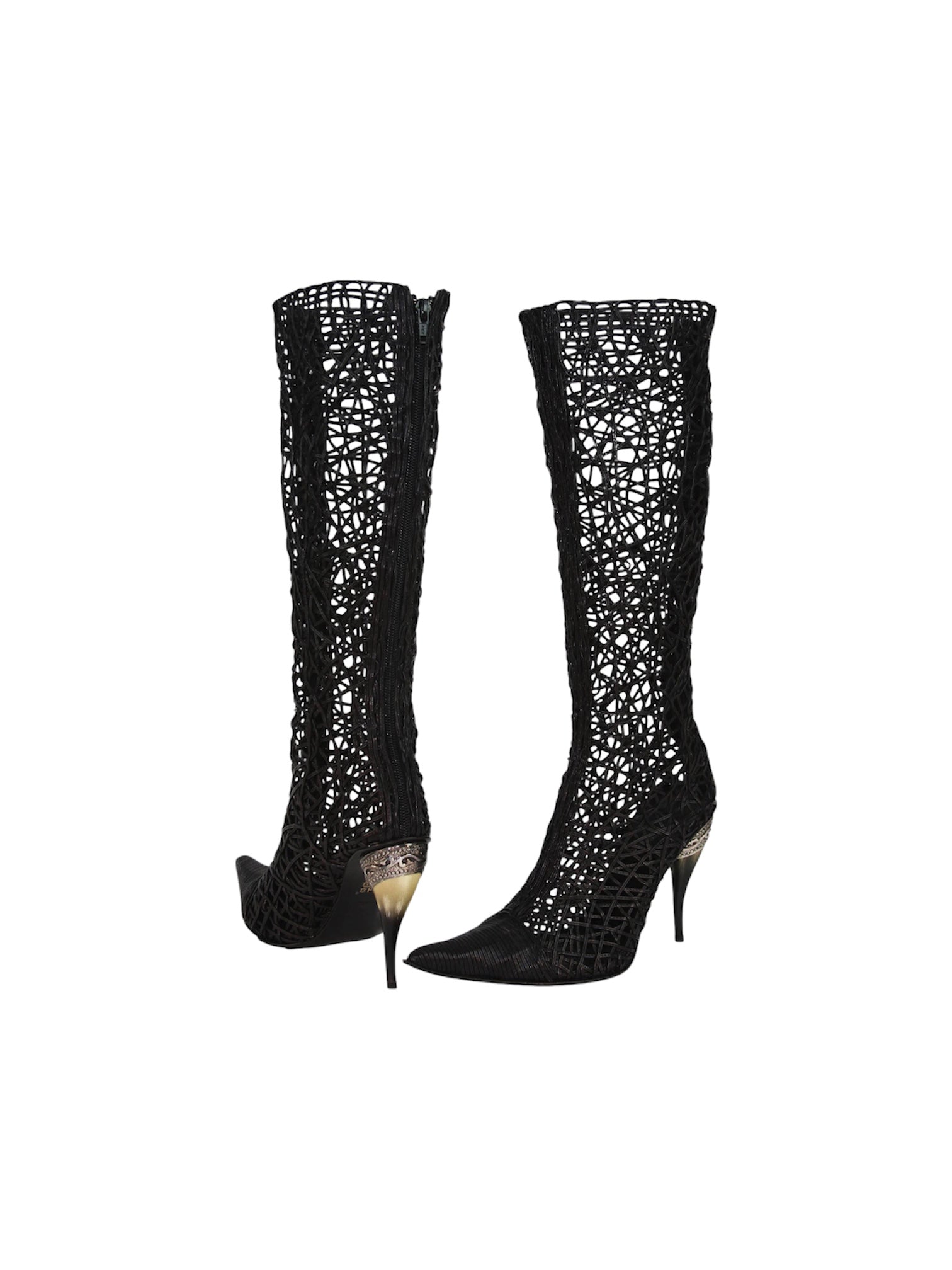 GIANNI BARBATO SPIDERWEB BOOTS WITH HORN HEELS
