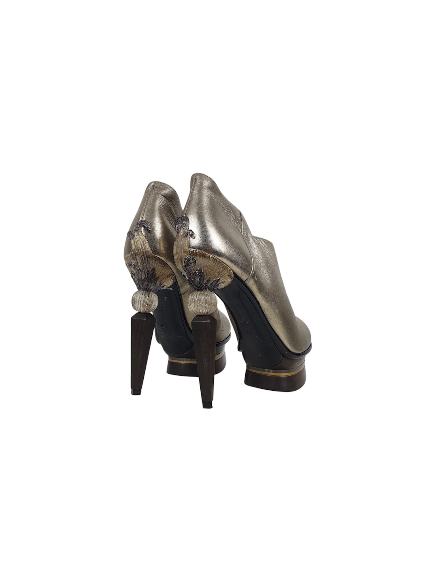 GIANFRANCO FERRÉ GOLD ANKLE BOOTS WITH FLOWER HEELS
