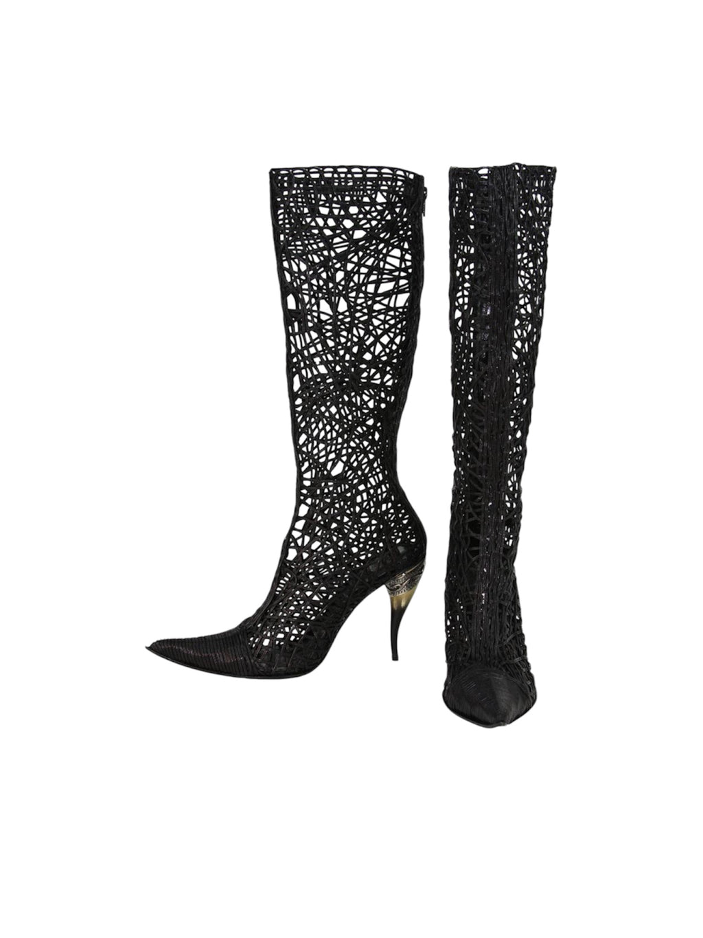 GIANNI BARBATO SPIDERWEB BOOTS WITH HORN HEELS