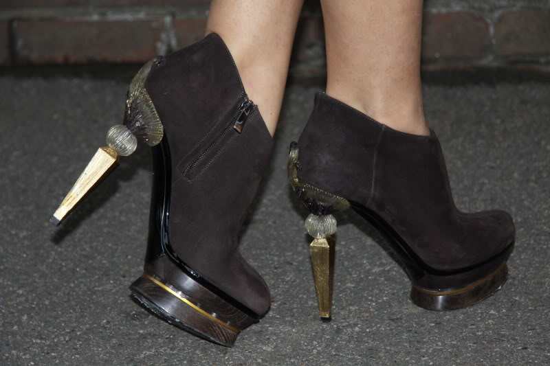 GIANFRANCO FERRÉ GOLD ANKLE BOOTS WITH FLOWER HEELS