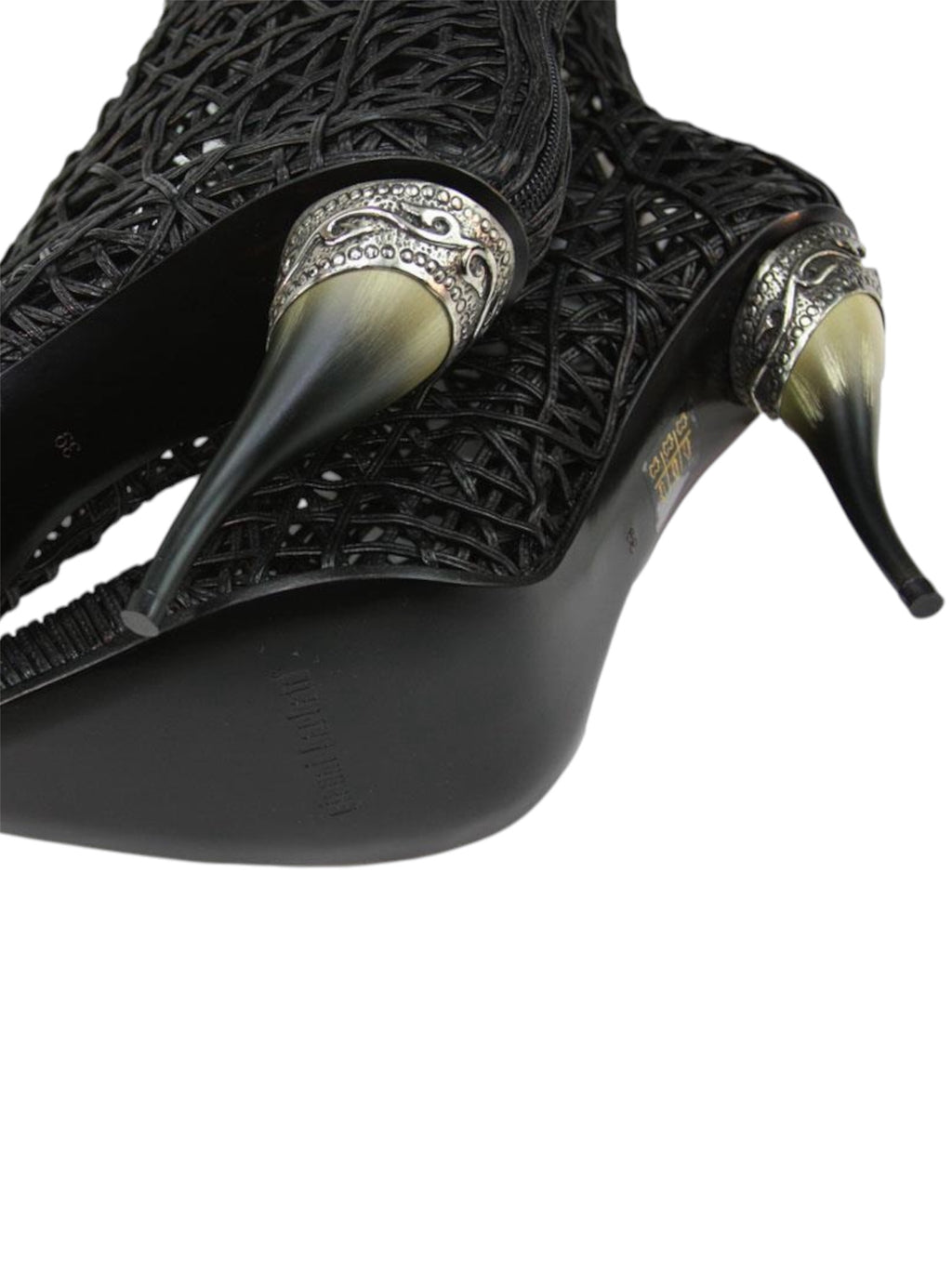 GIANNI BARBATO SPIDERWEB BOOTS WITH HORN HEELS
