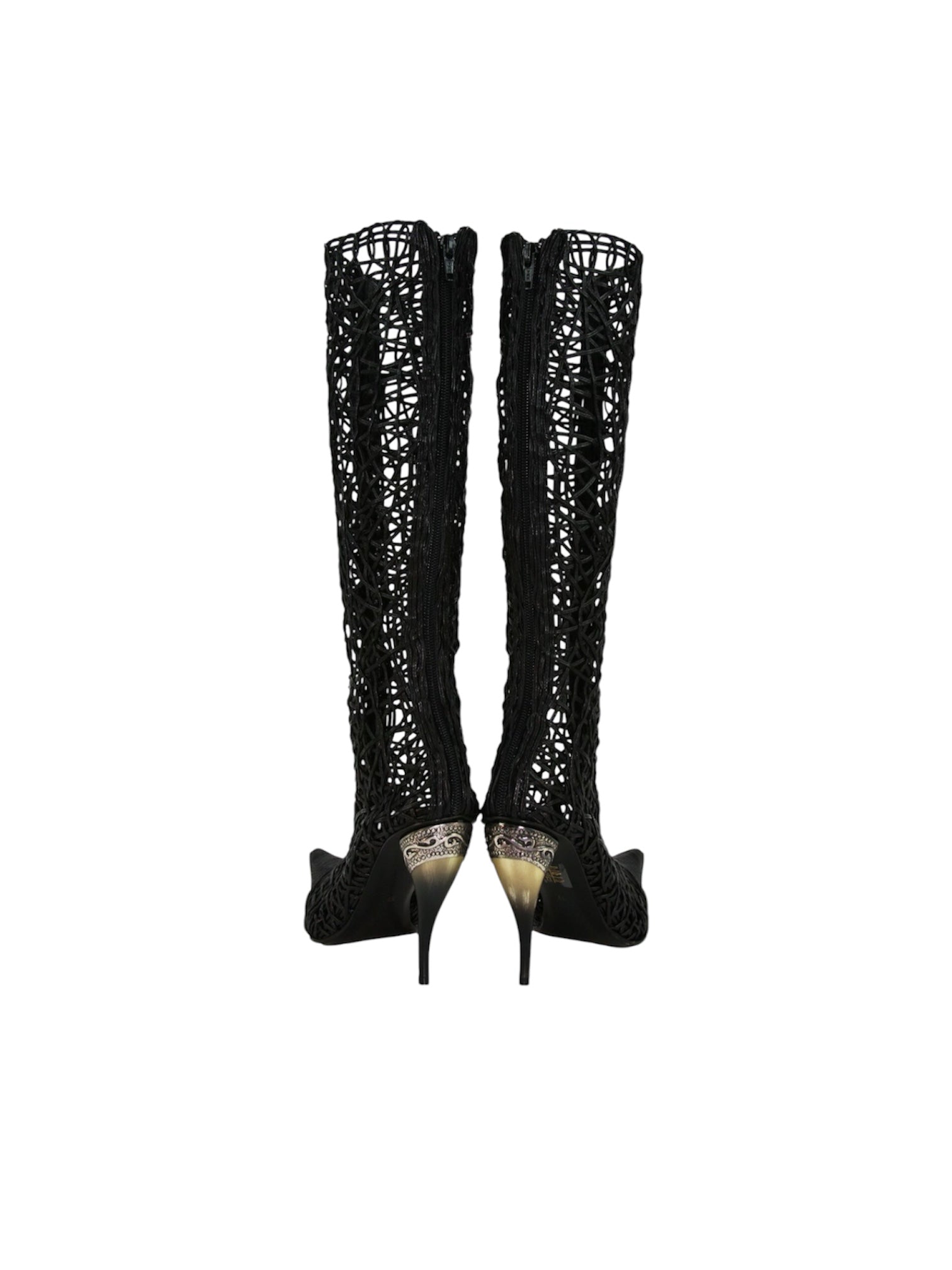 GIANNI BARBATO SPIDERWEB BOOTS WITH HORN HEELS