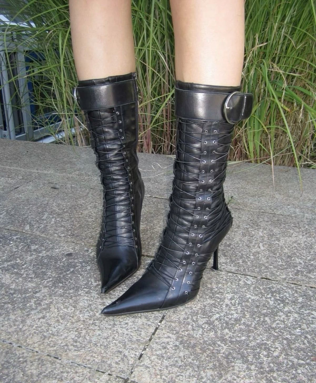 GIANMARCO LORENZI CORSET LACE UP BOOTS