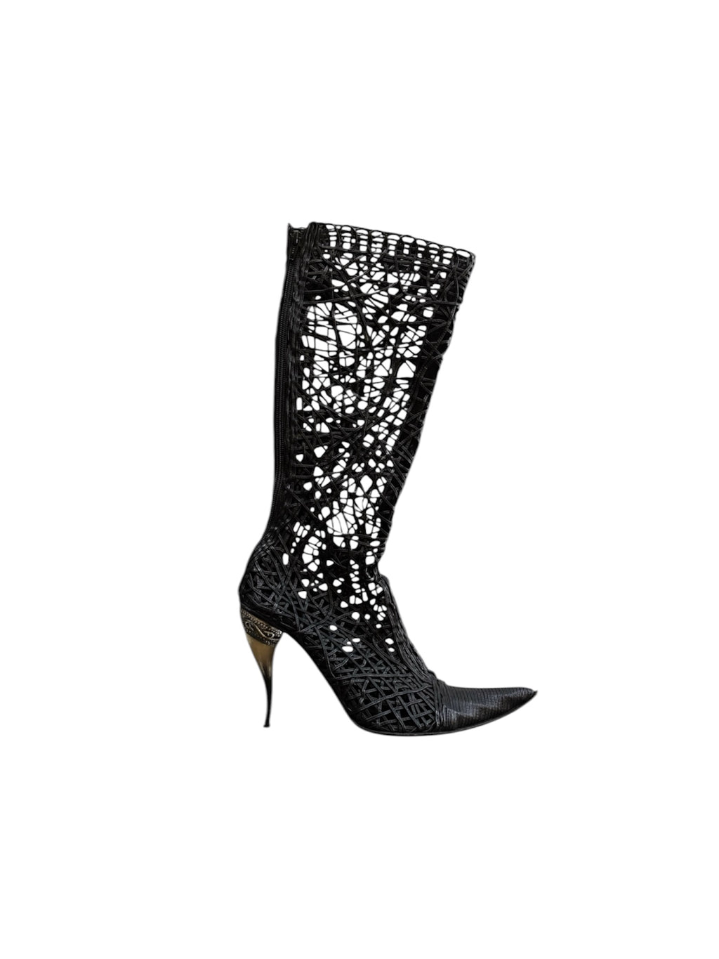 GIANNI BARBATO SPIDERWEB BOOTS WITH HORN HEELS