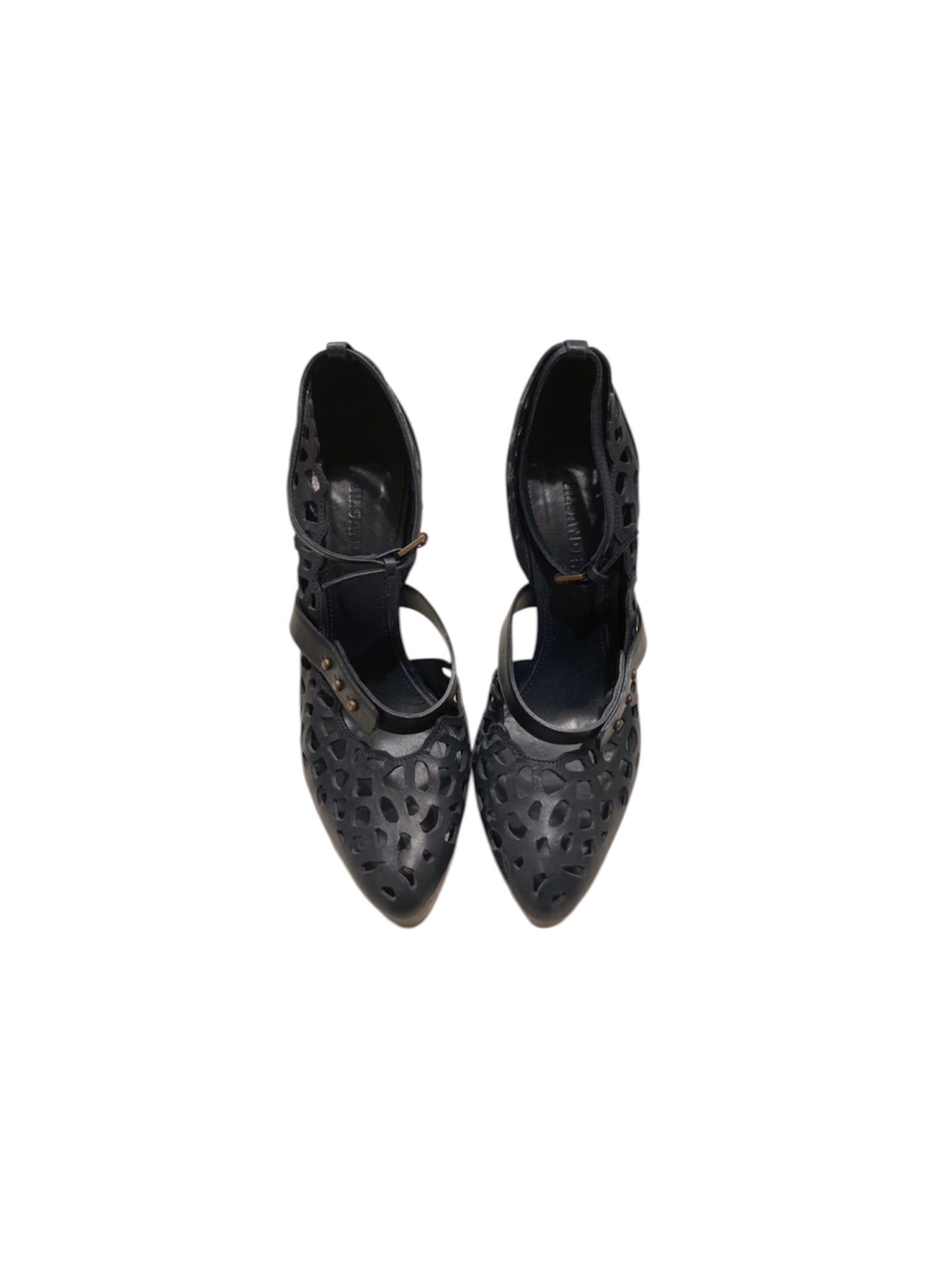 JIL SANDER 2010 BLUE METAL & WOODEN PLATFORM HEELS BY RAF SIMONS