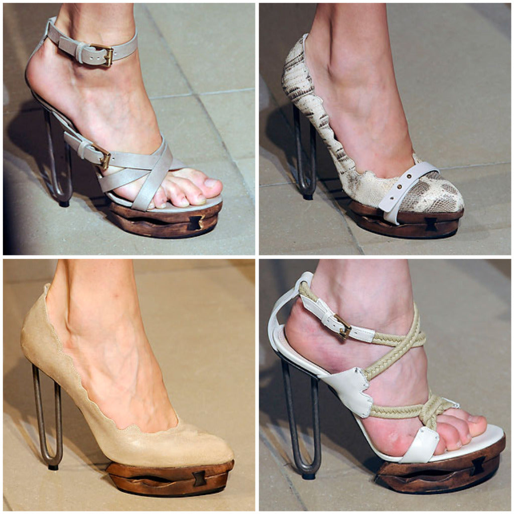 JIL SANDER 2010 BLUE METAL & WOODEN PLATFORM HEELS BY RAF SIMONS